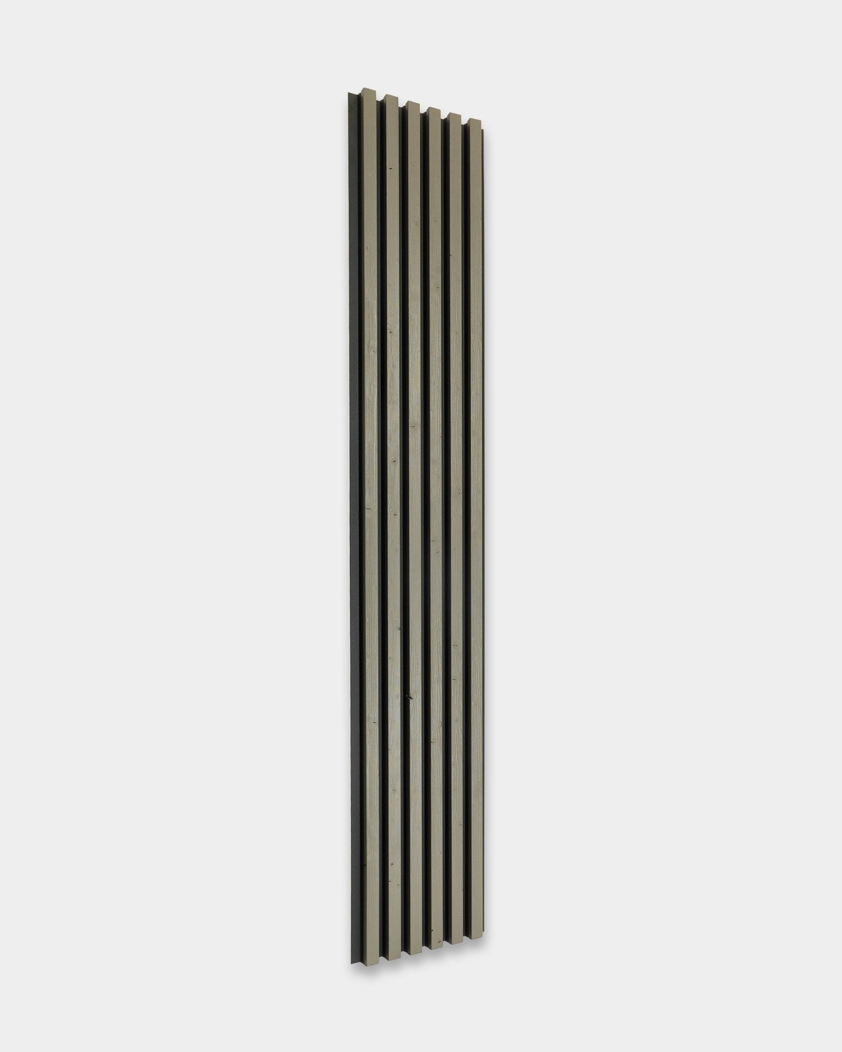 WoodUpp Aluwood facade panel in grey, 240 x 45.1 cm, with alternating grey and black thermally treated Nordic spruce slats for outdoor installation.
